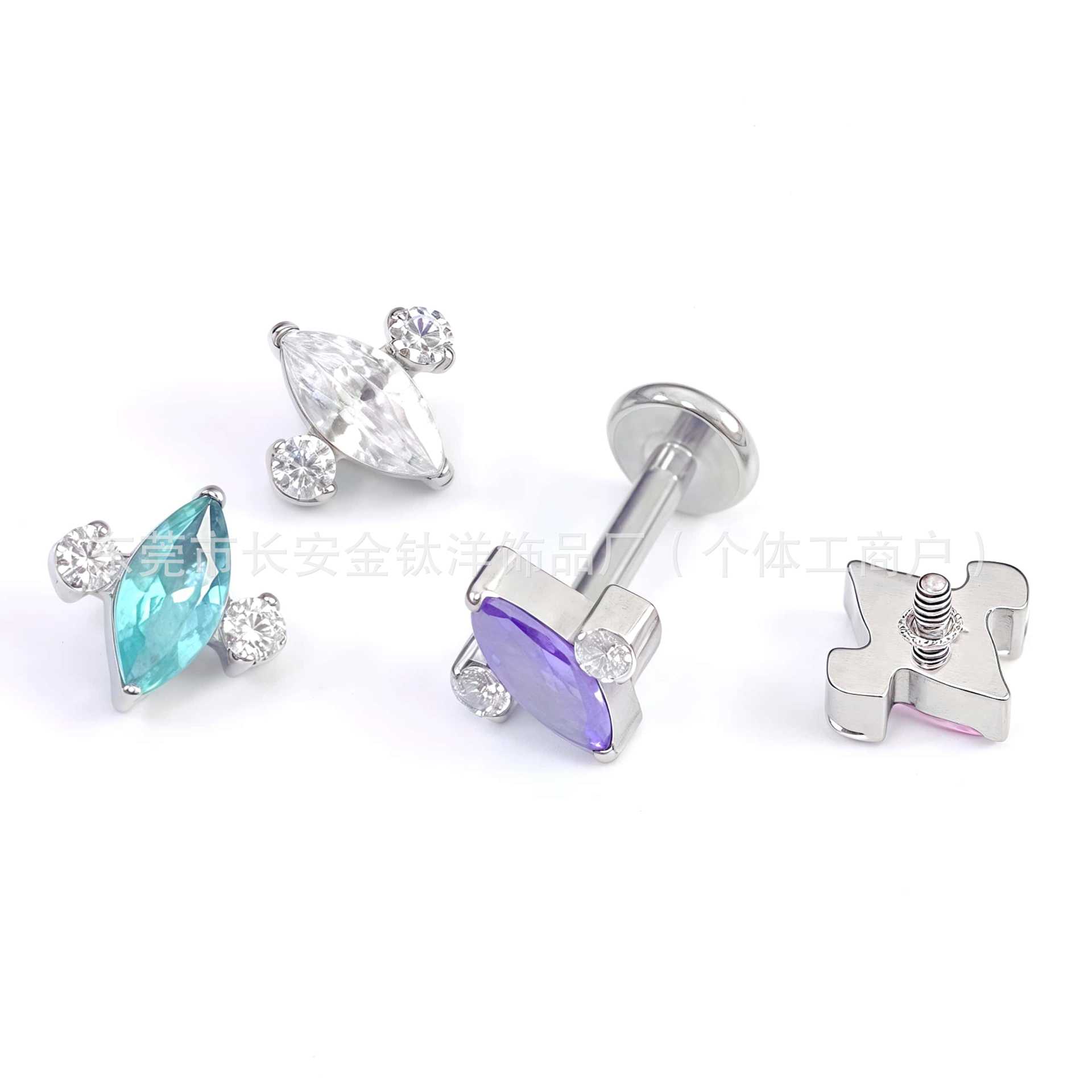 F136 Titanium Small Airship 5A Zircon Lip Nose Ear Bone Nail 14G Labret Stud - Image 3