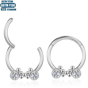 Titanium Nose Ring with Zircon Bead Cluster - Wholesale Septum Ring, Seamless Open Earring for Men and Women