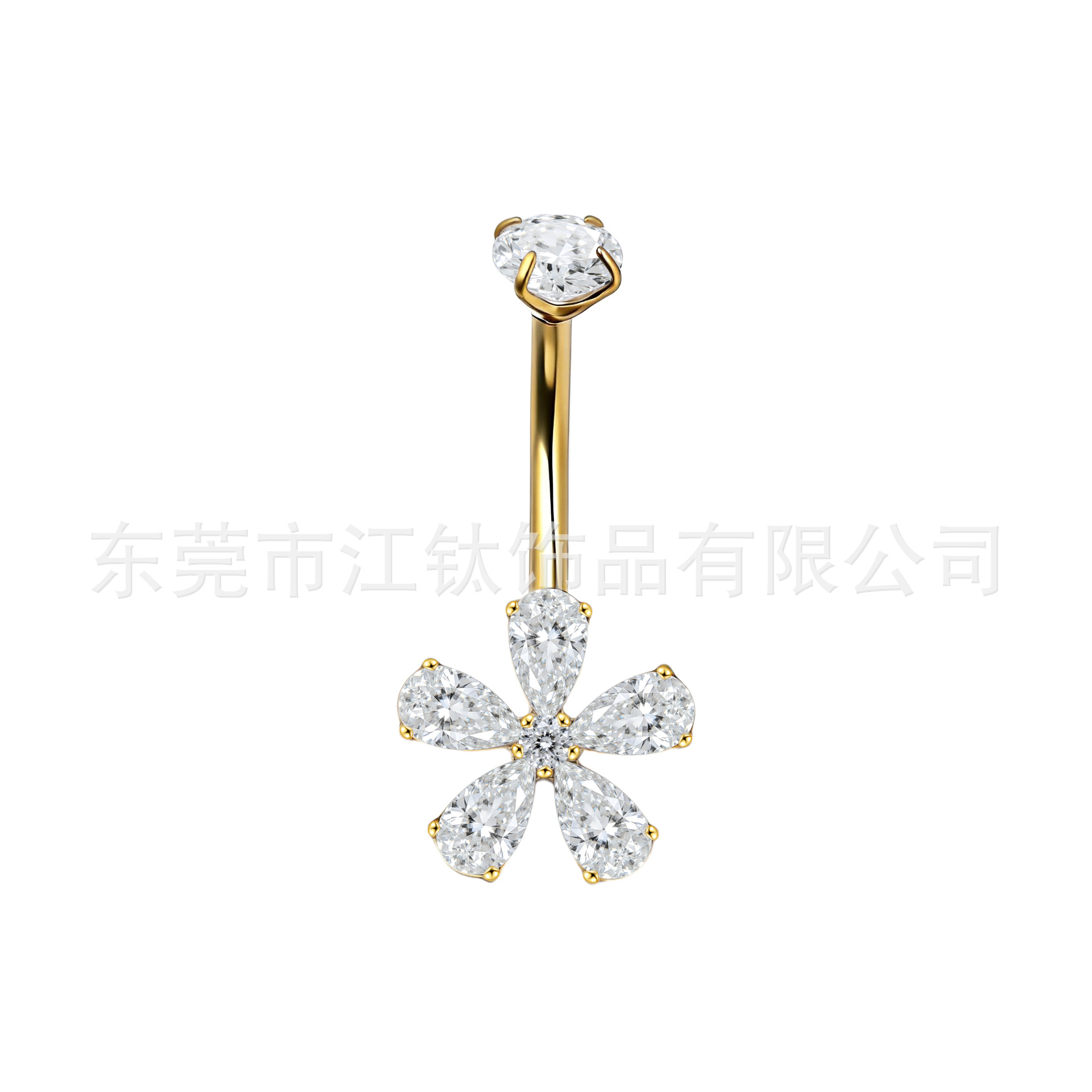 G23 Titanium Snowflake Flower Zircon Belly Button Ring - ASTM F136 Titanium Alloy Body Jewelry - Image 5