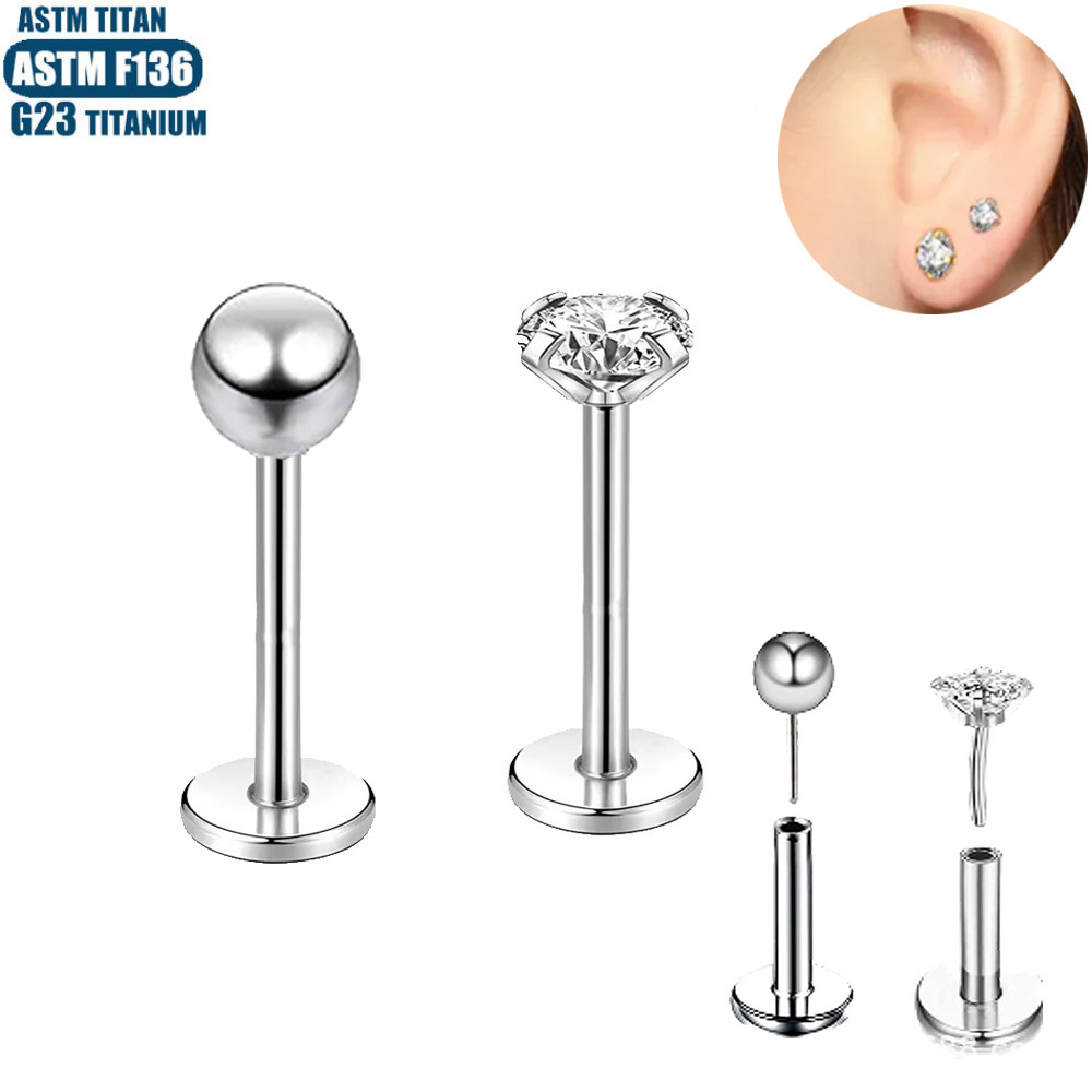 G23 Titanium Alloy Zircon Lip Labret Stud Straight Rod Diamond Ear Stud Earrings Human Body Piercing Jewelry Tongue Stud Lip Ring - Image 5