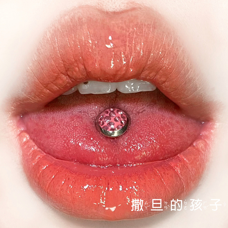 Left Bank Paris Pink 16G Tongue Barbell External Thread Full Diamond Sequin Tongue Ring Niche Spice Piercing Jewelry - Image 3