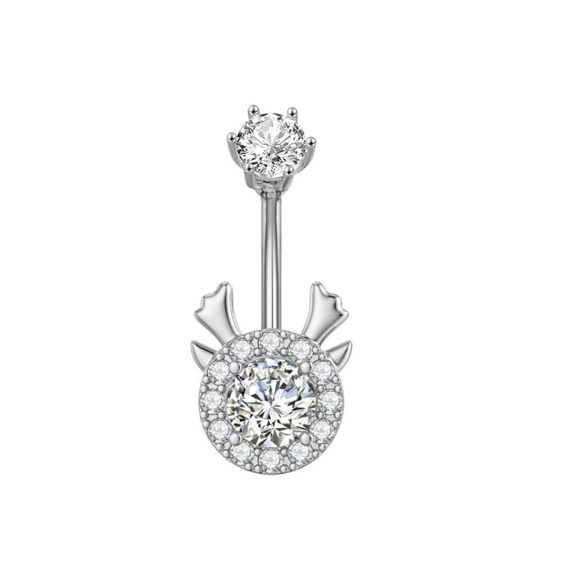 Deer Antler Navel Ring - Stainless Steel CZ Belly Button Jewelry for Women - Image 2