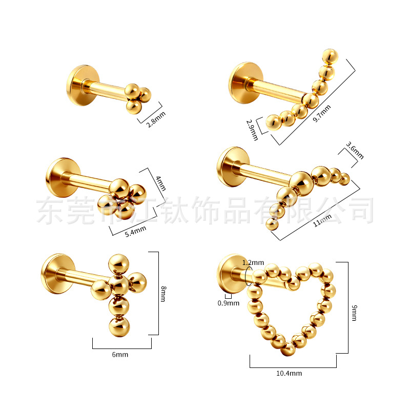 ASTM F136 Titanium Alloy Heart Cross Crescent Ball Ear Stud - G23 Titanium Cartilage Earring - Image 2