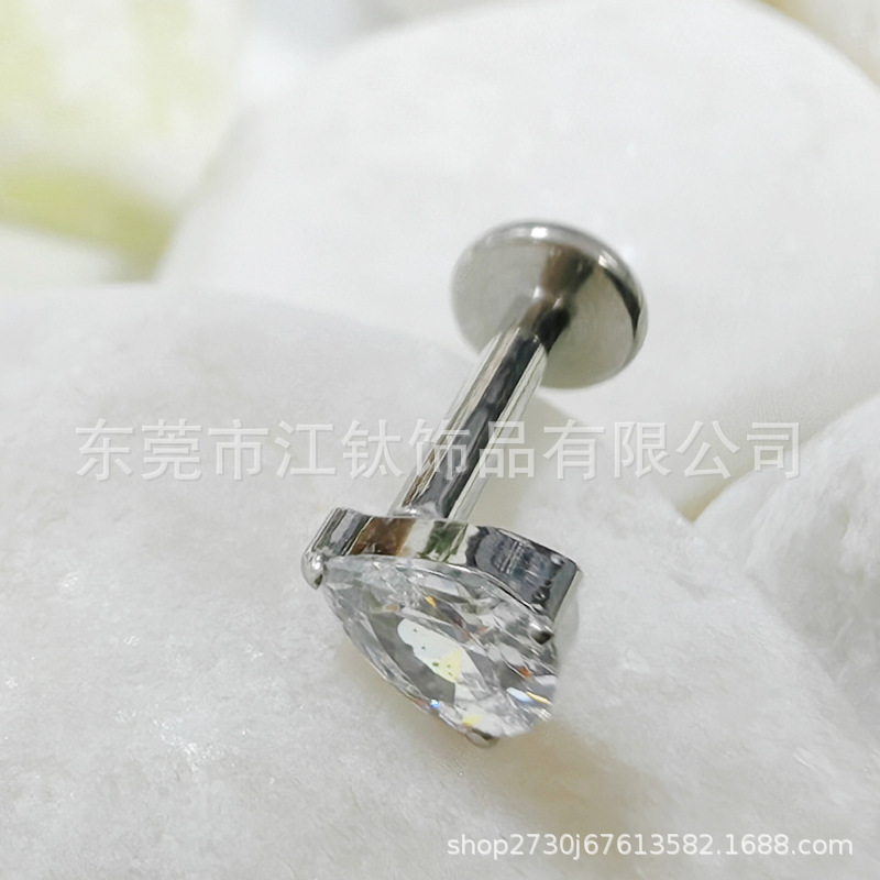 G23 Titanium Water Drop Lip Nail Claw Set with 5A Zircon ASTM F136 Titanium Alloy Body Piercing Ear Bone Nail - Image 3