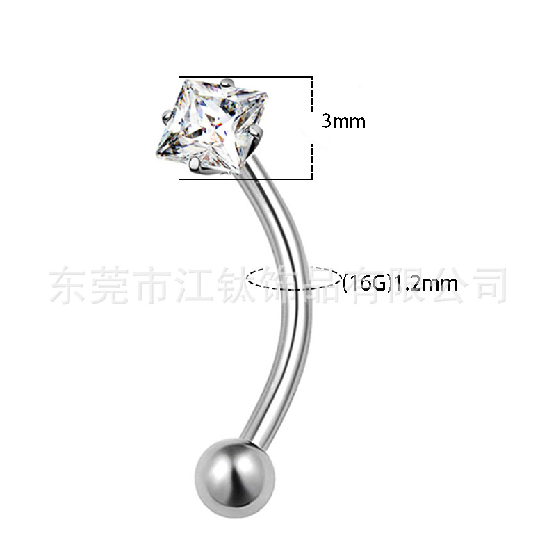 F136 Titanium Eyebrow Barbell Square Zircon Ball Inner Thread Curved Rod G23 Titanium Alloy Body Piercing Jewelry Ear Bone Stud - Image 2