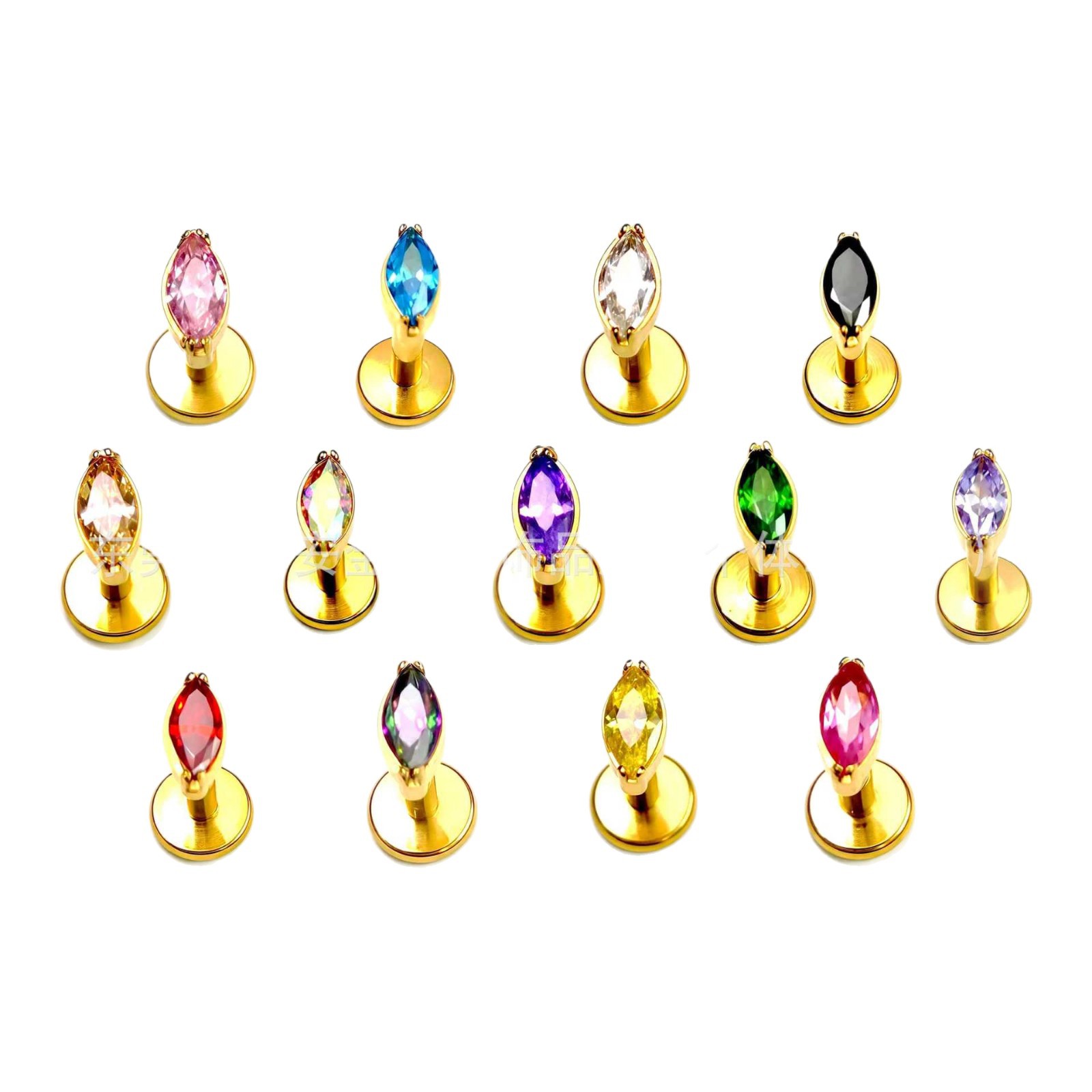 F136 Titanium Gold Plated Horse Eye Lip Nail with 5A Zircon Earrings Ear Nail Nose Nail G23 Titanium Alloy Puncture Jewelry - Image 5