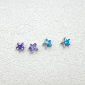 Satan's Child Blue and Purple Twin Stars F136 Titanium Alloy Lip Stud Flashing Star Earring Cartilage Stud Internal Thread