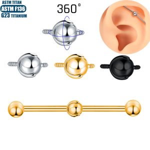 Black F136 Titanium Alloy Ear Bridge Accessory 0.9mm External Thread Piercing Jewelry Bi-Directional Rotating Ball