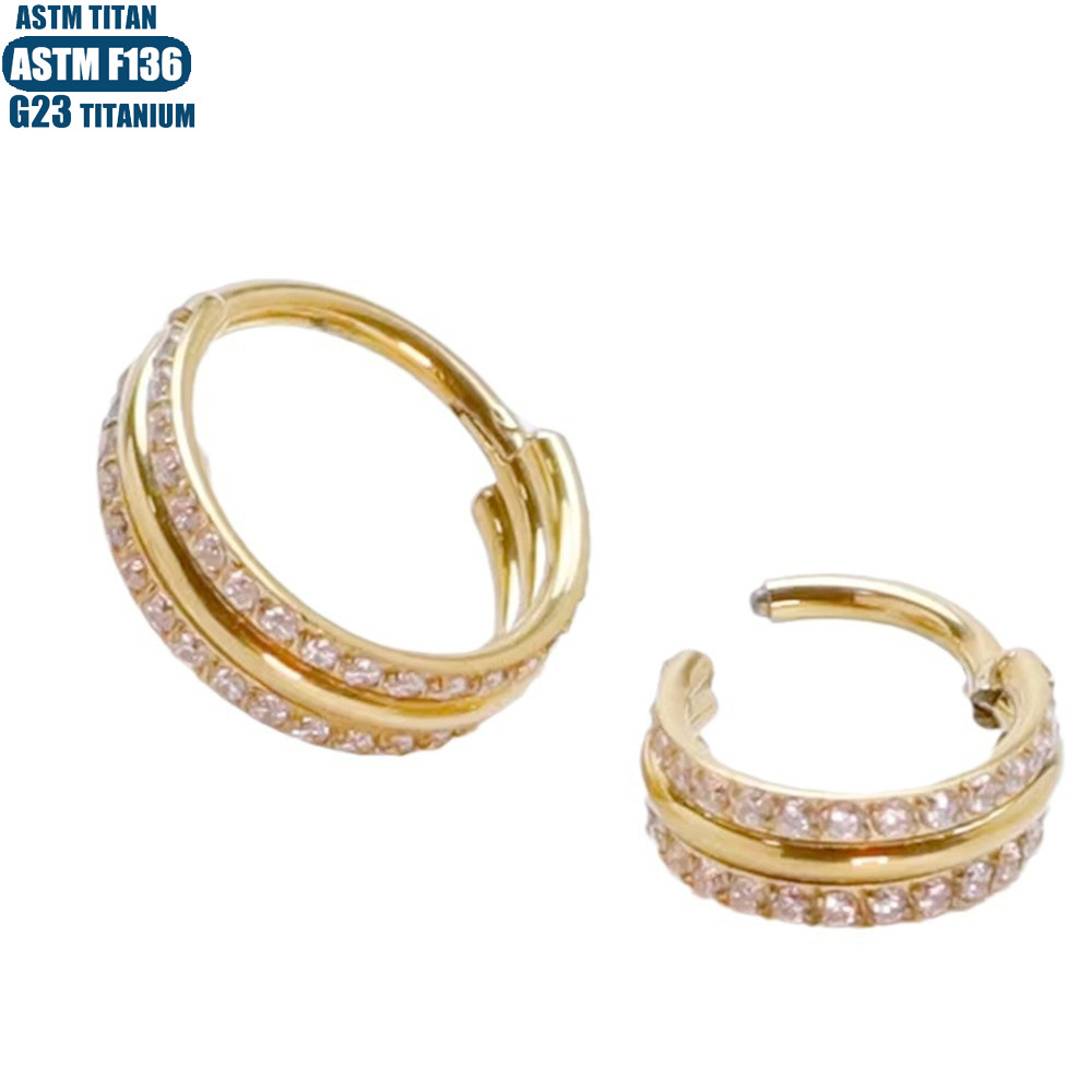 F136 Titanium Double Layer Zircon Nose Ring Seamless Ring Piercing Nasal Ornament Earrings Jewelry Nose Pierced Nasal Septum Ring - Image 5