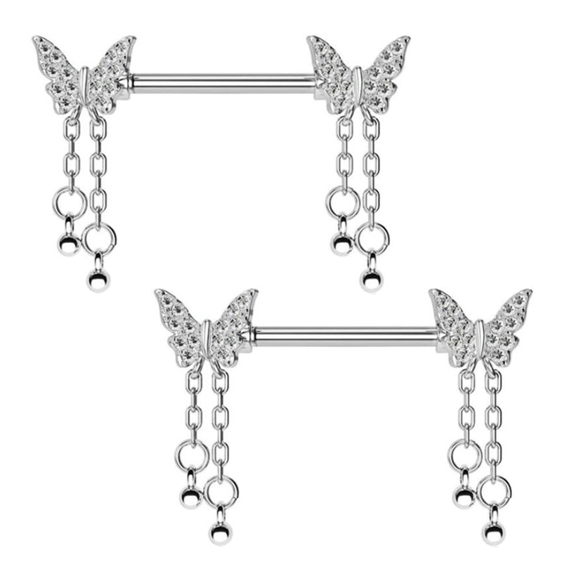 Stainless Steel Butterfly Breast Ring Pink Love Heart Nipple Barbell Peach Heart Piercing Jewelry Wholesale - Image 4