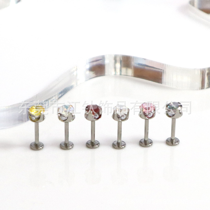 F136 Titanium Earring Inlaid 5A Three-Claw Zircon Lip Nail G23 Titanium Alloy Body Piercing Jewelry Ear Bone Stud - Image 3