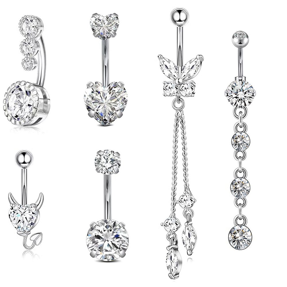 Amazon's Best-Selling Belly Button Rings Set - Stainless Steel Super Shiny Zircon Belly Button Studs Body Piercing Jewelry, Gold, 6 Pack - Image 2