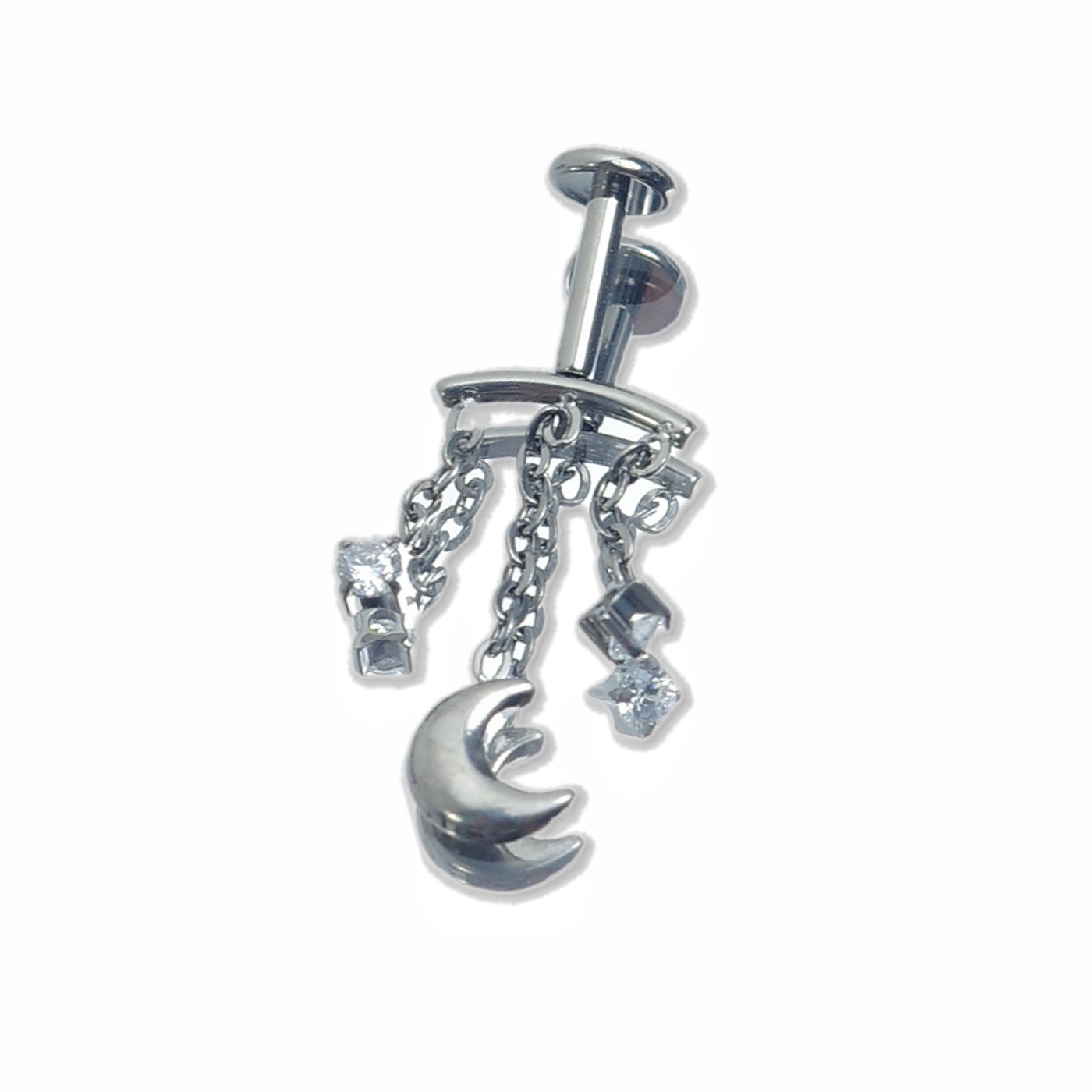 Satan's Child F136 Titanium Alloy Tassel Moon Earrings Chain Internal Thread Earlobe Stud - Image 5
