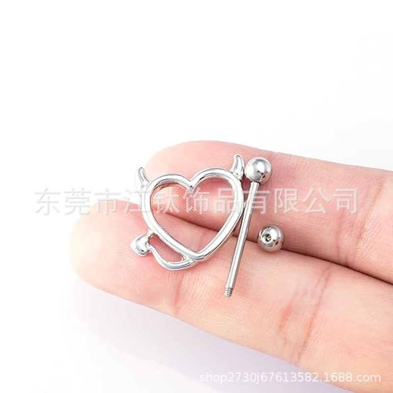 G23 Titanium Heart Breast Ring - Custom Body Piercing Jewelry Nail with Polished Finish - Image 3
