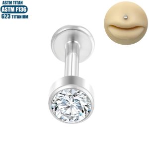Silver F136 Titanium Zircon Lip Ring Labret Stud Threaded Inner Tooth Ear Ring Body Piercing Jewelry