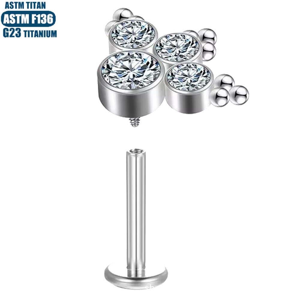 G23 Titanium Lip Stud Earrings with Zircon Welded Beads, 1.2x10mm, Threaded Cartilage Piercing Jewelry for Lip Ring Decoration - Image 3