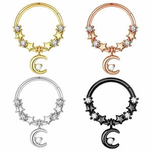 316L Stainless Steel Star Nose Ring with CZ, Rose Gold Nose Stud Ear Bone Ring Jewelry