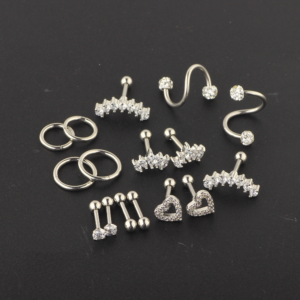 Amazon Stainless Steel Zircon Earrings Women's Cartilage Stud Ear Bone Nail Set Rose Gold - Image 3