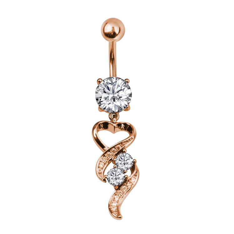 Stainless Steel Heart Flower Zircon Belly Button Navel Ring Dangle Piercing Jewelry - Image 3
