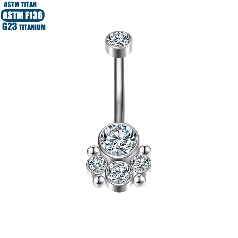 F136 Titanium Alloy Zircon Navel Ring Welding Ball Inner Spiral Sexy Navel Piercing Jewelry Silver 1.6x10mm - Image 2