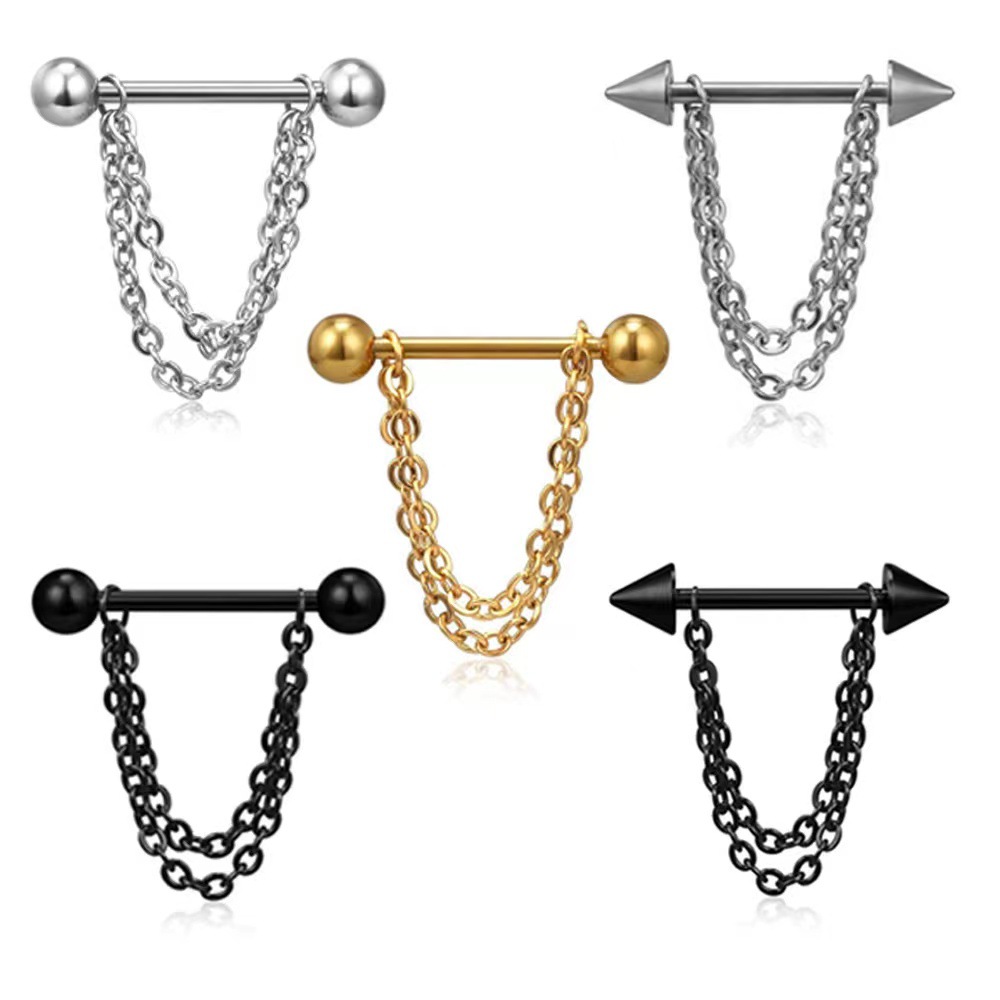 Titanium Chain Earrings External Thread Ear Bone Nail Men Women Double Ear Bone Clip Ear Ring Hole Titanium Alloy Body Piercing Jewelry - Image 3