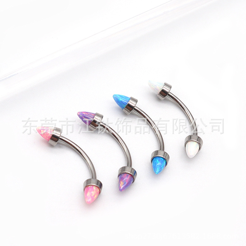 F136 Opal Pointed Eyebrow Barbell Internally Threaded G23 Titanium Body Piercing Jewelry - Image 3