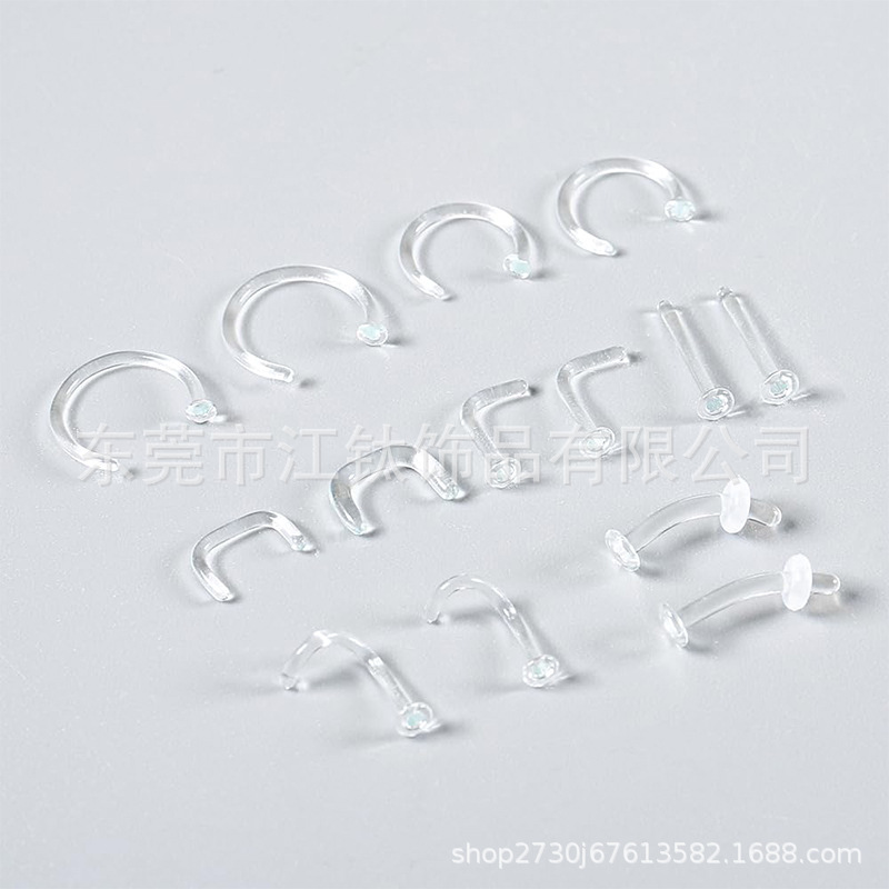 Clear Glass Straight Nose Stud L Bend Straight Barbell Body Piercing Jewelry Invisible Nose Ring - Image 3