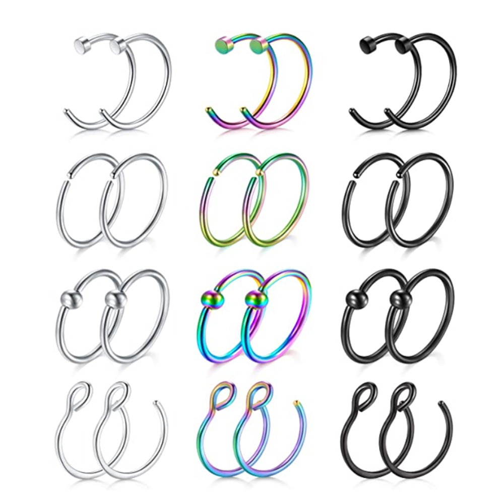 Stainless Steel Nose Ring Lip Ring Earring Set - Geometric Style Body Piercing Jewelry - Image 2