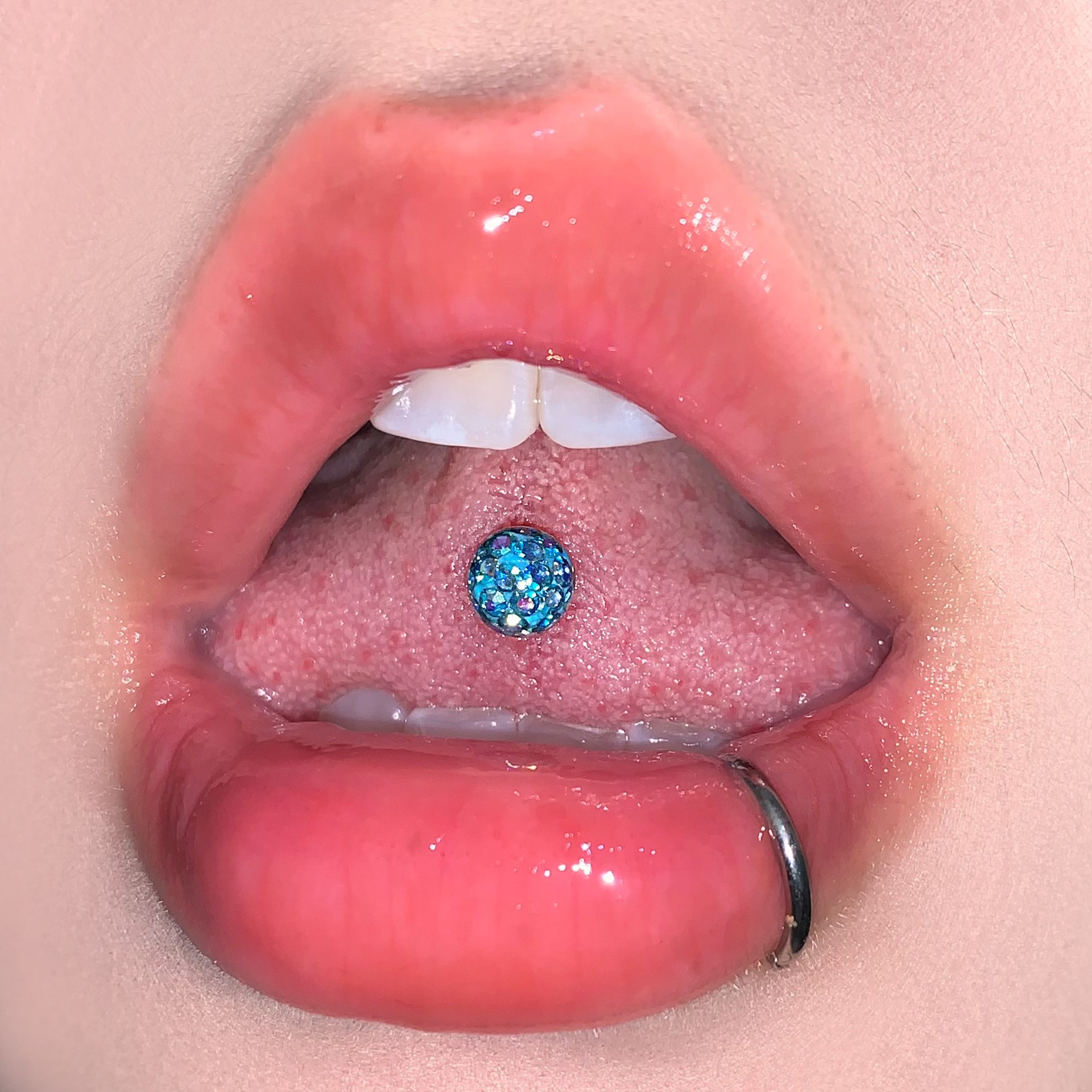 Purple Mud Ball Tongue Barbell 316L Surgical Steel Externally Threaded 20mm Length 1.6mm Thick Drinkable Trendy Piercing Jewelry for Women - Image 3