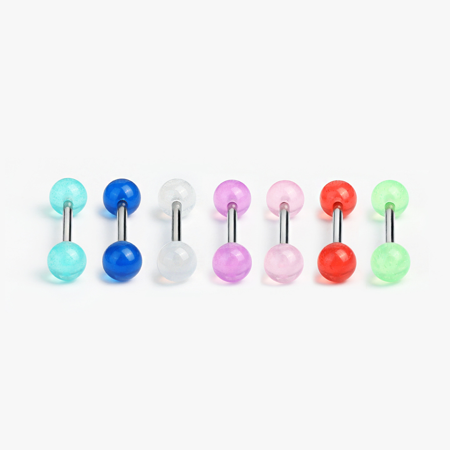 7-Color Polarized Cat Eye Gradient Tongue Piercing Fine Glitter Acrylic Titanium Steel External Thread Barbell - Image 5