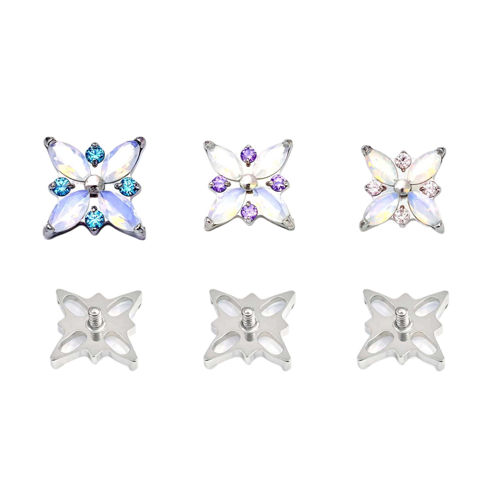 F136 Titanium Opal Cross Flower Inlaid Zircon Earrings Nose Nail Ear Bone Nail G23 Titanium Alloy Body Piercing Jewelry - Image 5