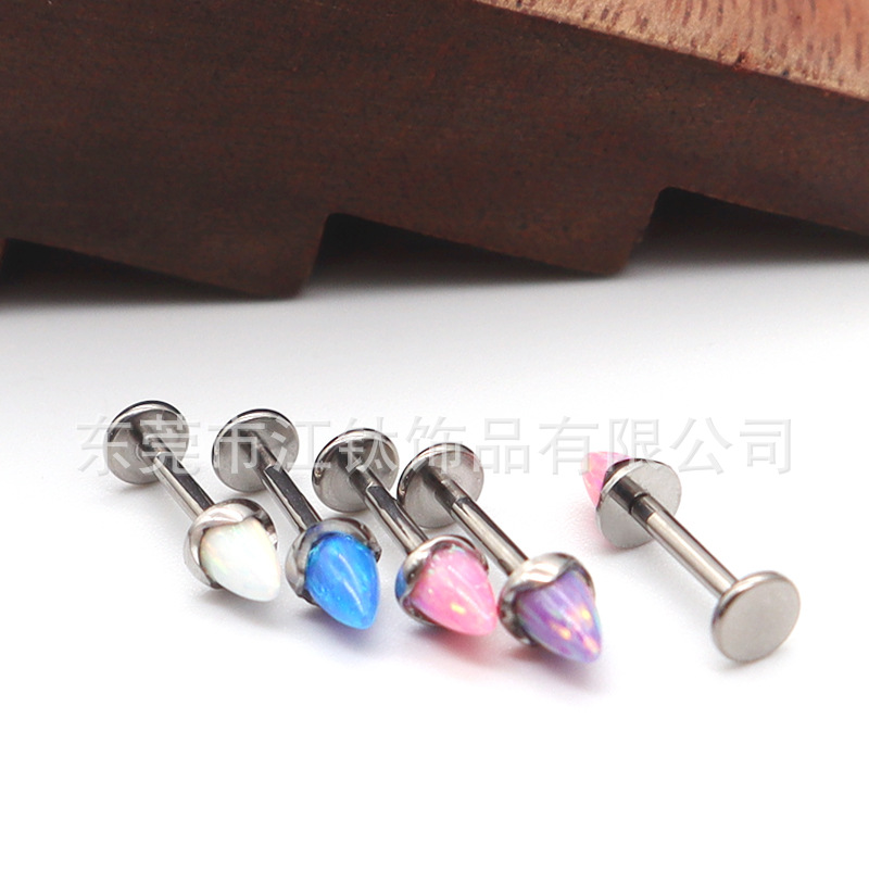G23 Titanium Opal Lip Labret Stud with Wave Cone Design - Body Piercing Jewelry - Image 3