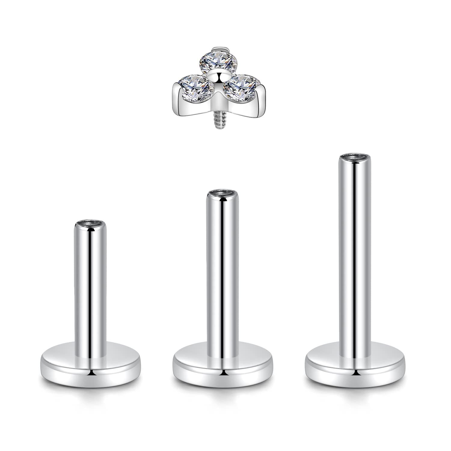 G23 Titanium Labret Stud Triangle Flower Zircon Ear Lip Barbell Internal Thread Piercing Jewelry - Image 4