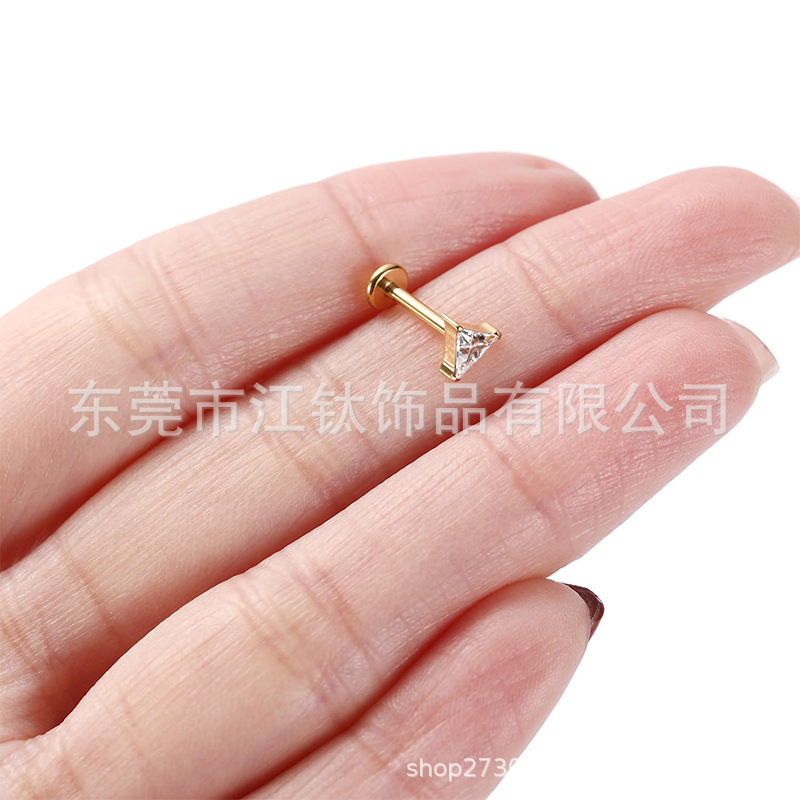 G23 Titanium Triangular Inlaid Zircon Ear Cartilage Stud Earring Lip Nail Body Piercing Jewelry - Image 2