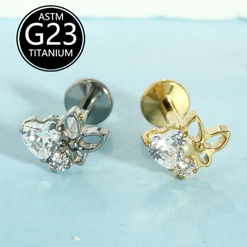 G23 Titanium Heart Lip Piercing Jewelry with Zircon - Labret Stud Cartilage Ear Bone Nail Wholesale - Image 2