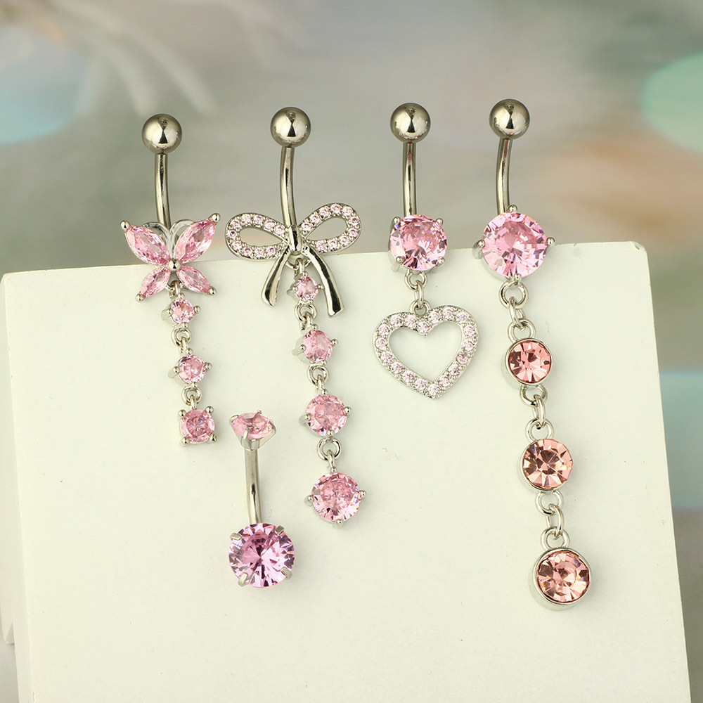Amazon Best Selling Navel Ring Pink Zircon Belly Button Piercing Jewelry 316L Surgical Steel Geometric Style - Image 4