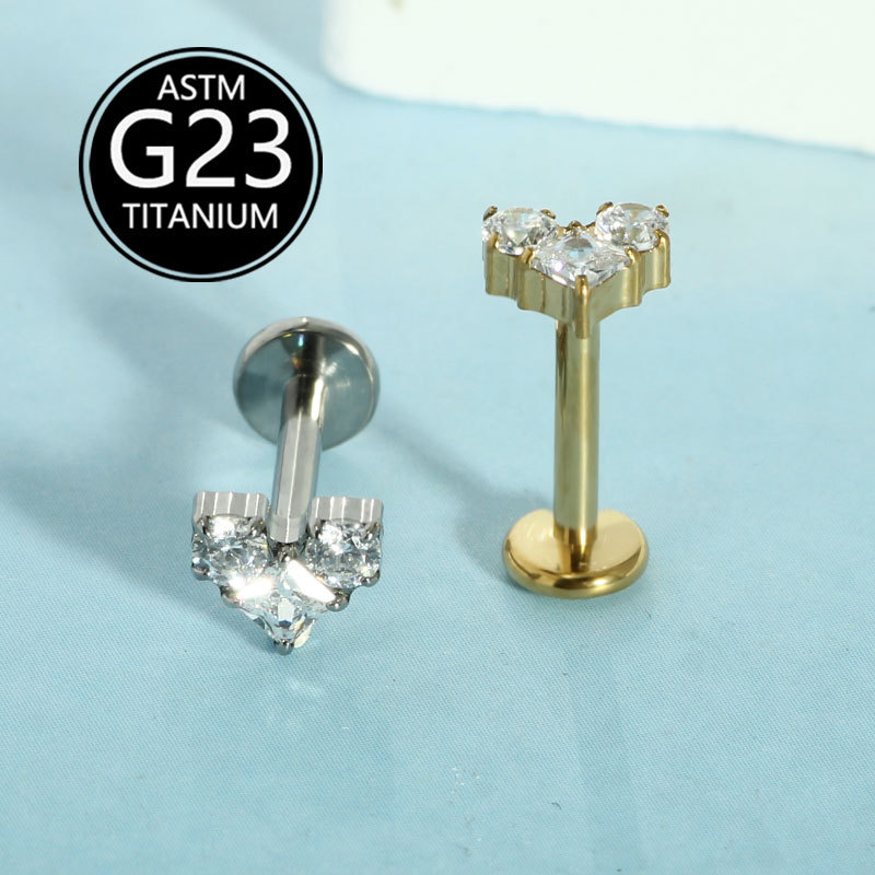 G23 Titanium Inlaid Zircon Heart Shaped Lip Labret Stud Ear Cartilage Bone Nail Tongue Barbell Body Piercing Jewelry - Image 3