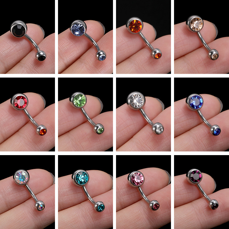Titanium Steel Belly Button Ring Double Headed Zircon Navel Ring Set Stainless Steel Fake Nail Piercing - Image 4