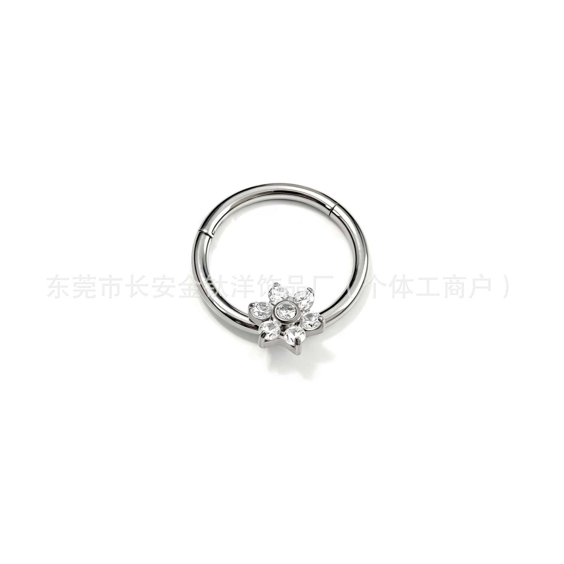 F136 Titanium Seven Diamond Flower Zircon Seamless Open Ring Nose Septum Ring Ear Bone Ring G23 Titanium Alloy Piercing Jewelry 1.2x10mm - Image 3