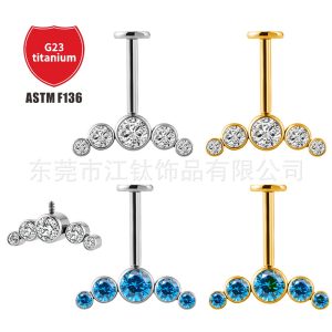 G23 Titanium Curved Cartilage Stud Earring with Blue Zircon - ASTM F136 Piercing Jewelry for Helix Tragus