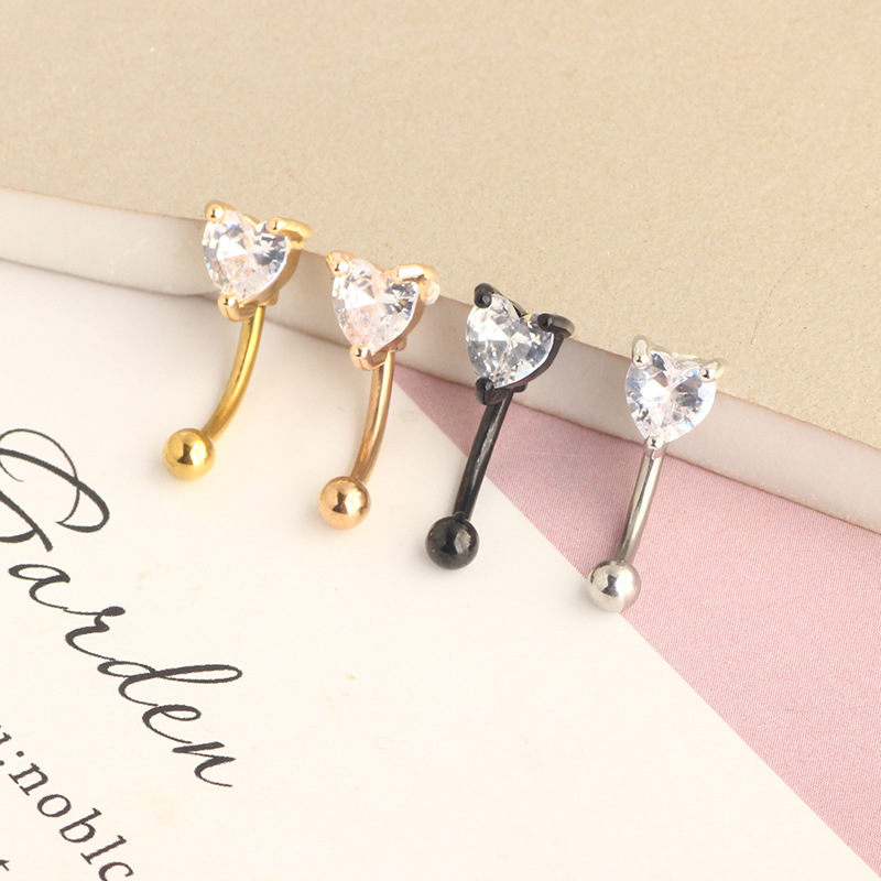 16G Zircon Big Love Heart Ear Nail Screw Ball Arc Earrings European American Piercing Jewelry Eyebrow Nail Eyebrow - Image 2