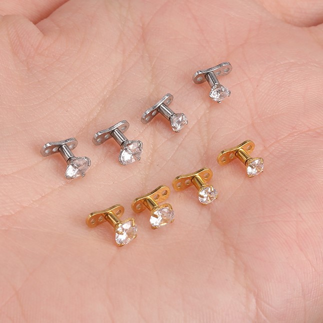 G23 Titanium Alloy 3A Round Zircon Three-Prong Embedded Bone Stud Ear Piercing Jewelry - Image 3