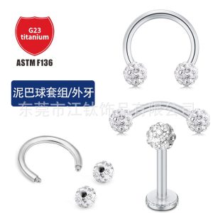 Jiang Ti F136 Titanium Earrings Full Diamond Shambhala Mud Diamond Soft Ceramic Ball Ear Nail G23 Titanium Alloy Puncture Jewelry