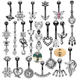 Hot Sale Zircon Black Series Butterfly Pendant Navel Ring 316L Surgical Steel Belly Button Piercing Jewelry