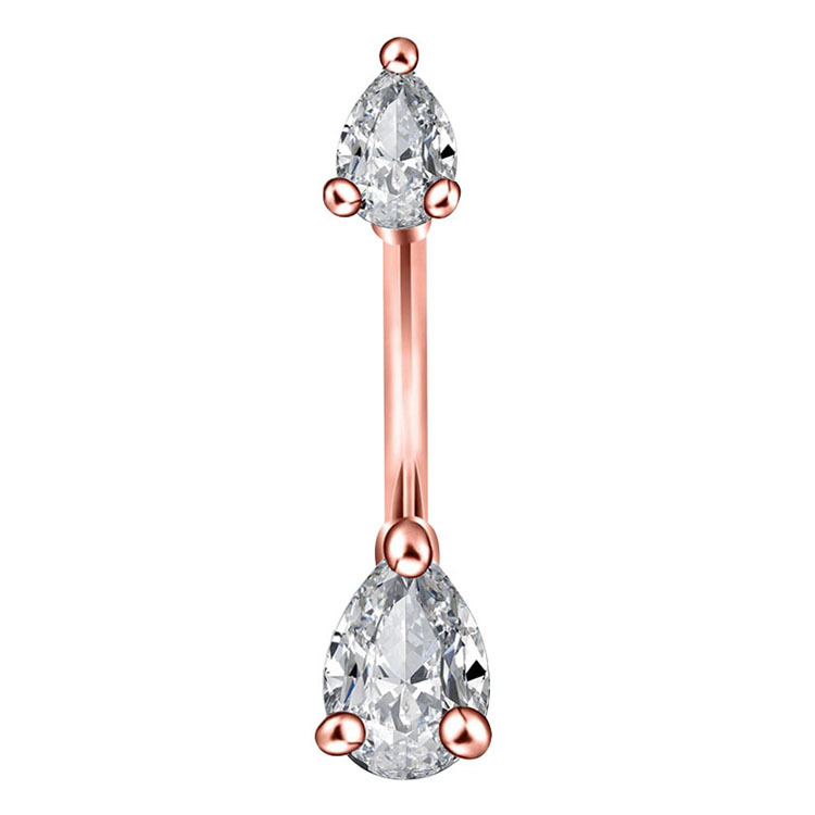 Crystal Drop Navel Piercing - 316L Surgical Steel Sunflower Belly Ring - Rose Gold Belly Button Jewelry - Image 4