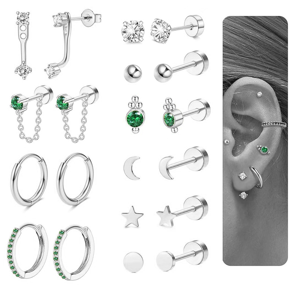 Gold Plated Green Zircon Star Ear Clip Earrings - Stainless Steel Fashion Jewelry - Image 2