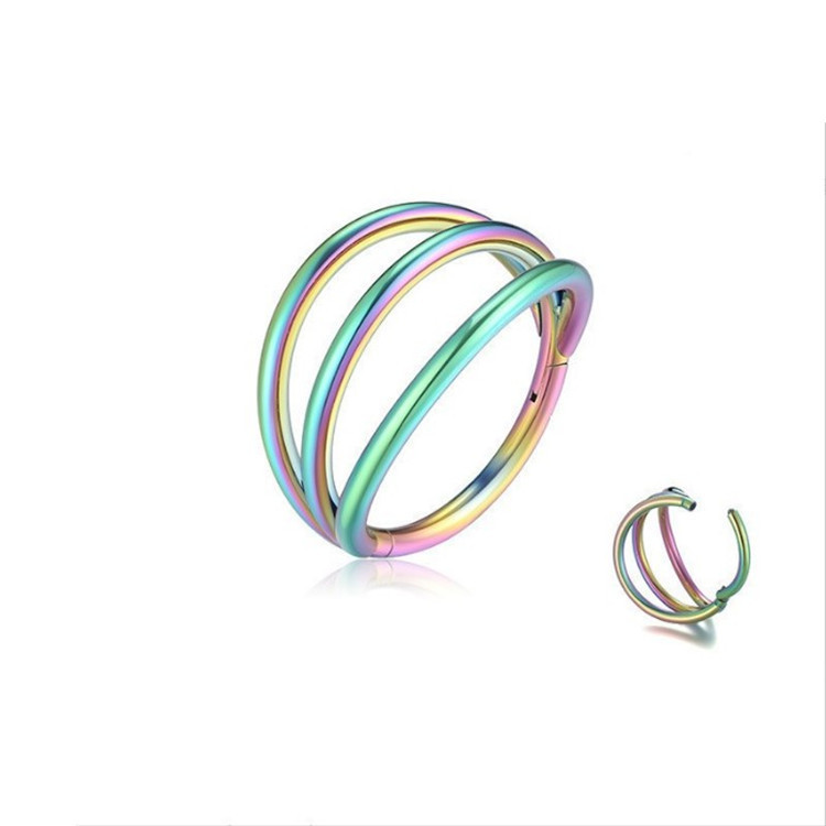 Cross-Border Simple Style 316L Stainless Steel Three-Layer Nose Ring Hoop Piercing Nose Ornament Multi-Function Earrings - Image 4