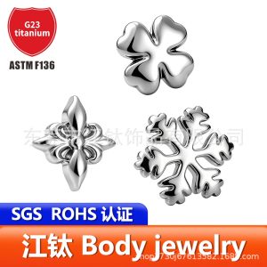 G23 Titanium Snowflake Four-Leaf Clover Iris Flower Earrings - Cartilage Stud Ear Bone Piercing Jewelry