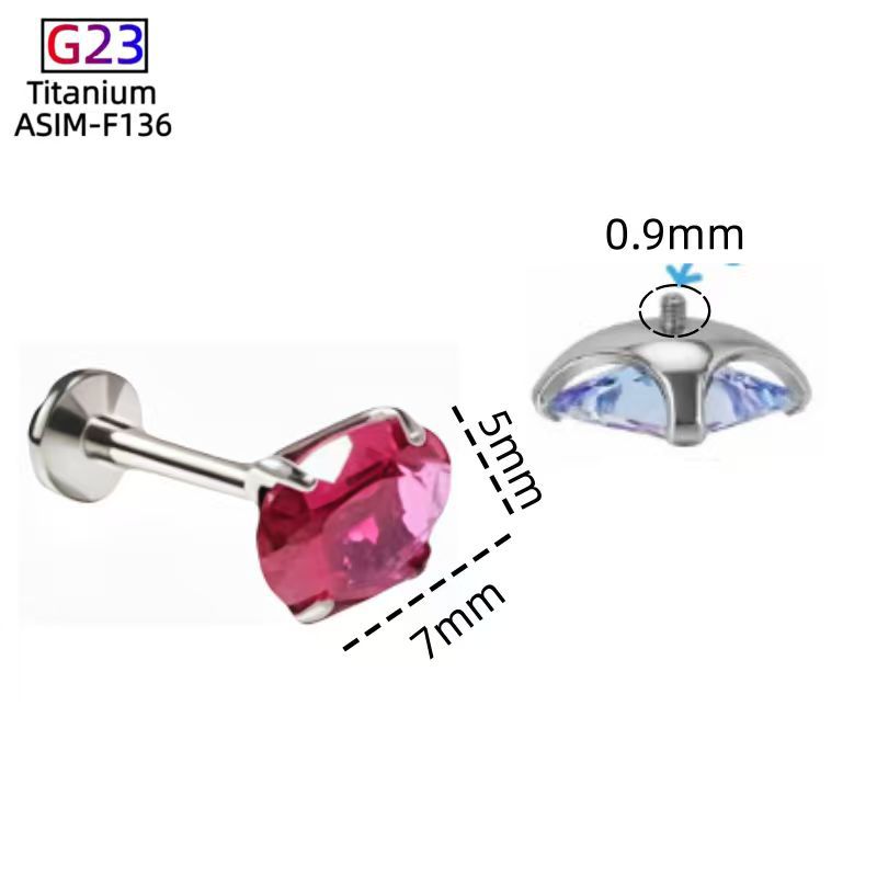 G23 Titanium Alloy Lip Nail Earrings Oval Four-Claw Inlaid Zircon Body Piercing Jewelry - Image 4
