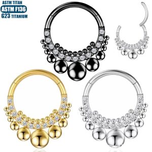 F136 Titanium Alloy Zircon Seamless Hinge Nose Ring Cartilage Ear Bone Ring Conch Piercing